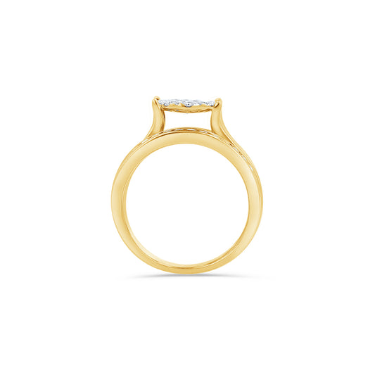 14K Gold Round Cluster Engagement Ring Set