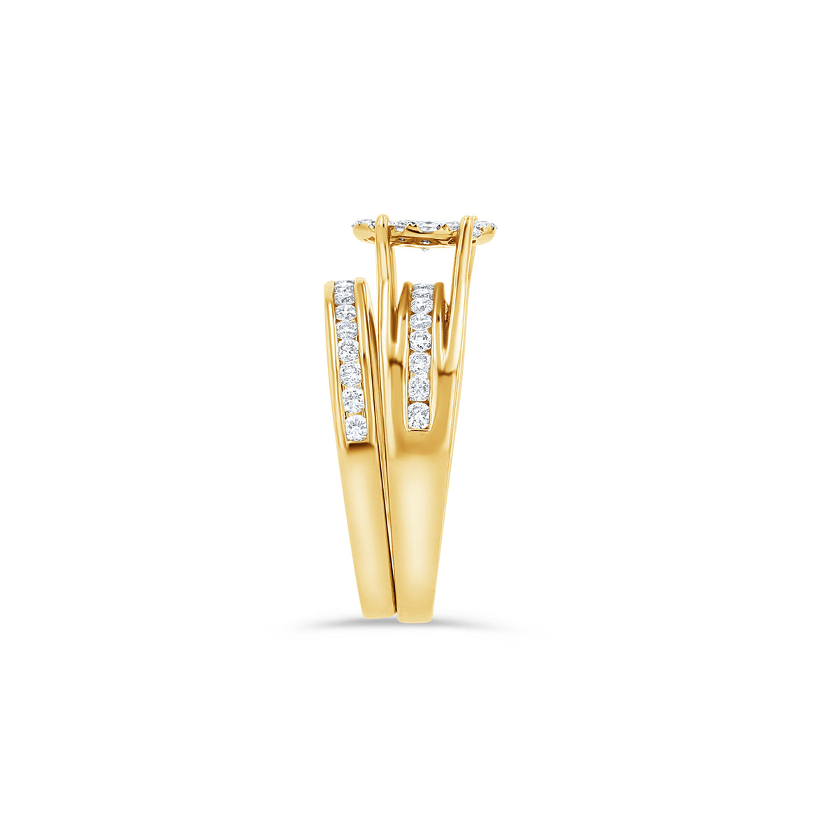 14K Gold Round Cluster Engagement Ring Set