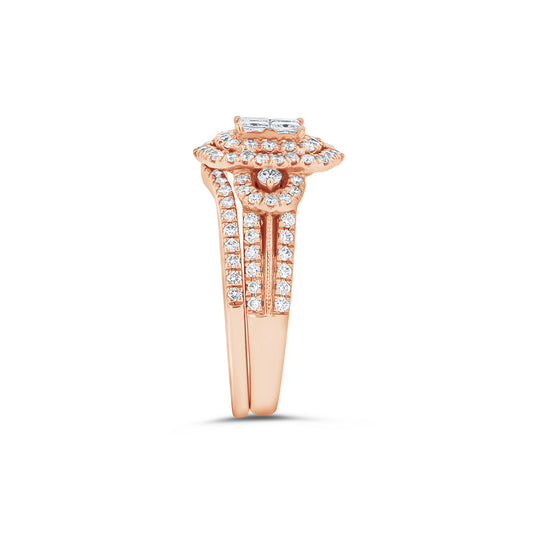 Rose Gold Princess Hidden Halo Unique Engagement Ring