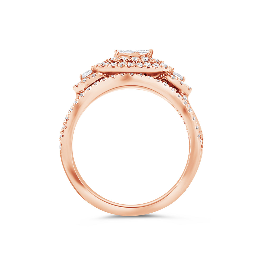 Rose Gold Princess Hidden Halo Unique Engagement Ring