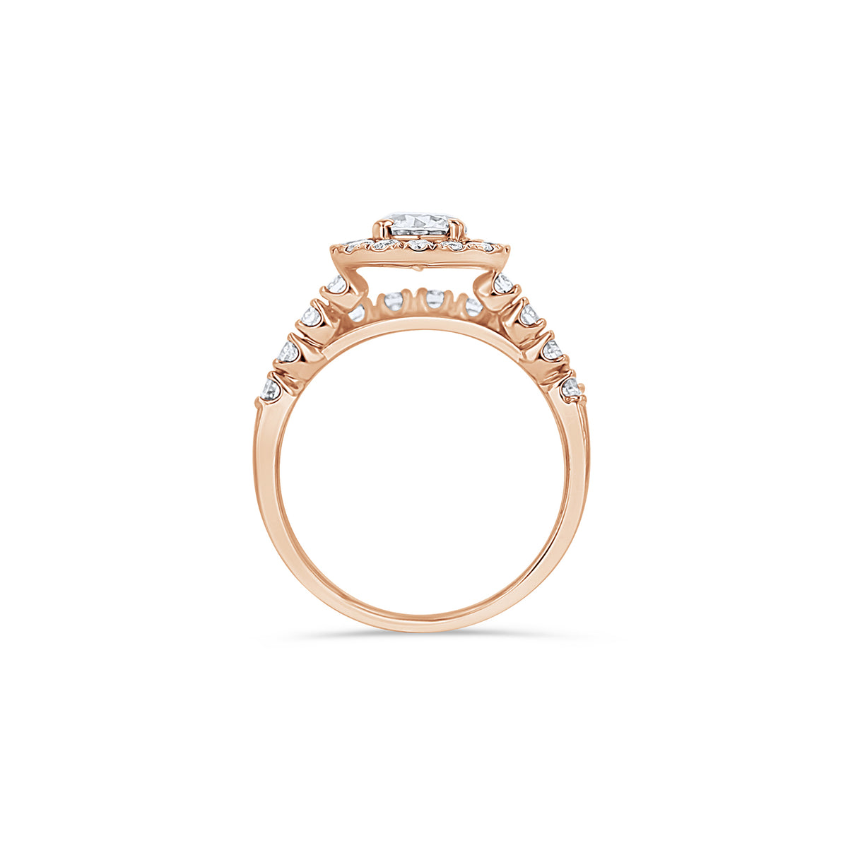 Rose Gold Round Halo Pave Engagement Ring