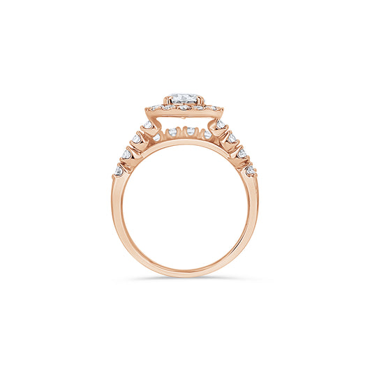 Rose Gold Round Halo Pave Engagement Ring