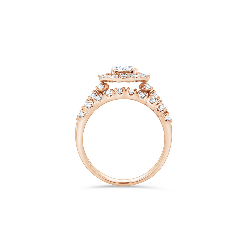 Rose Gold Round Halo Pave Engagement Ring