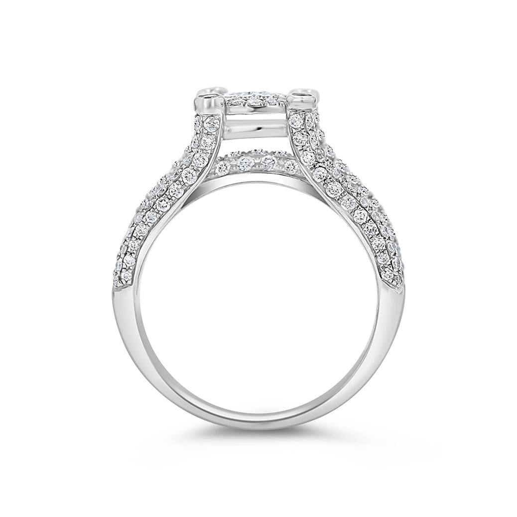 White Gold Round Pave Cathedral Engagement Ring