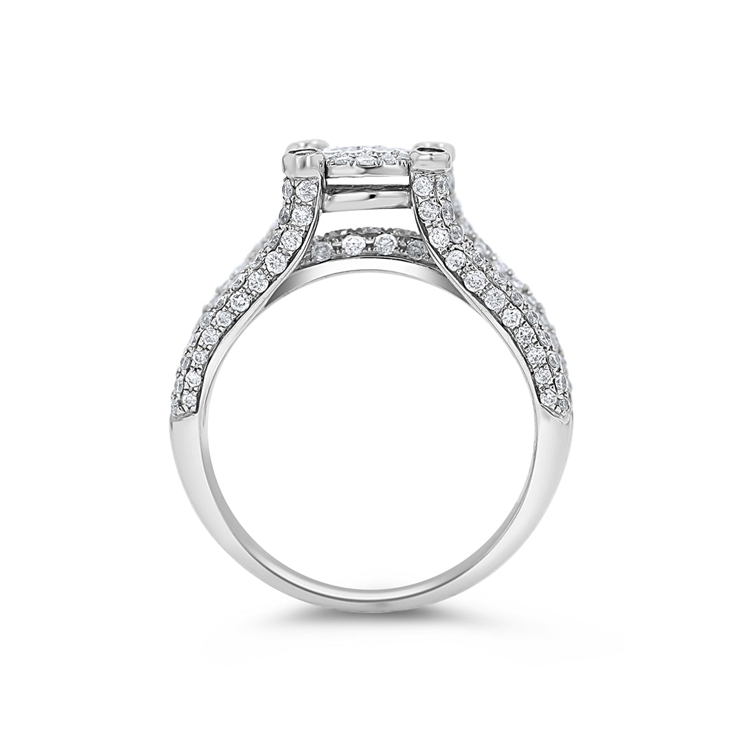 White Gold Round Pave Cathedral Engagement Ring