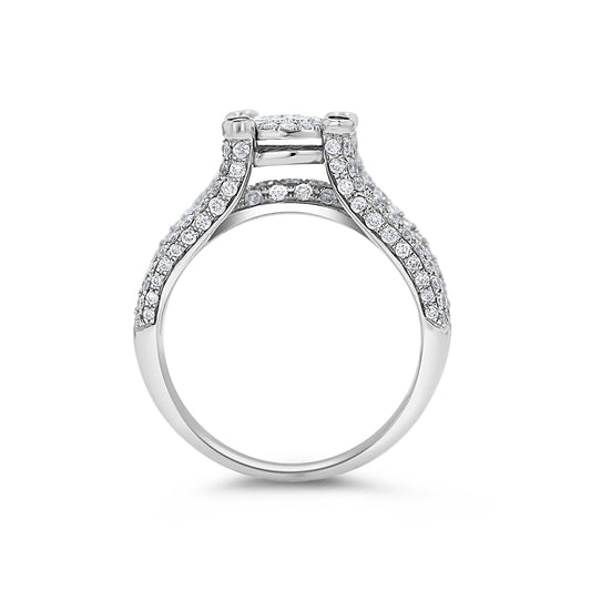 White Gold Round Pave Cathedral Engagement Ring