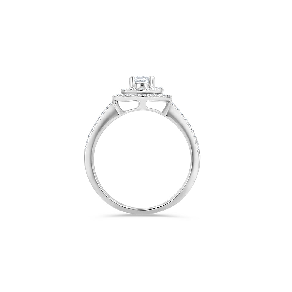 14K White Gold Round Halo Engagement Ring