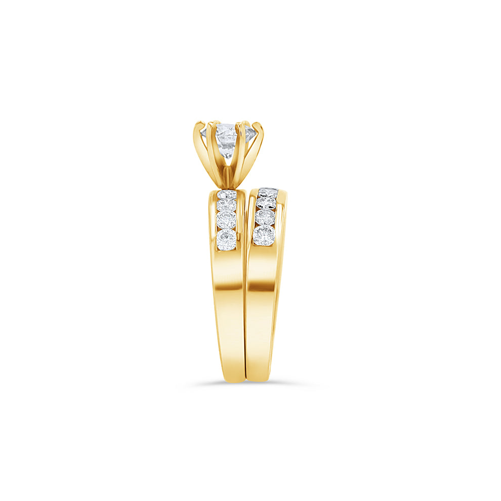 14K Gold Channel Set Round High Pronged Engagement Ring