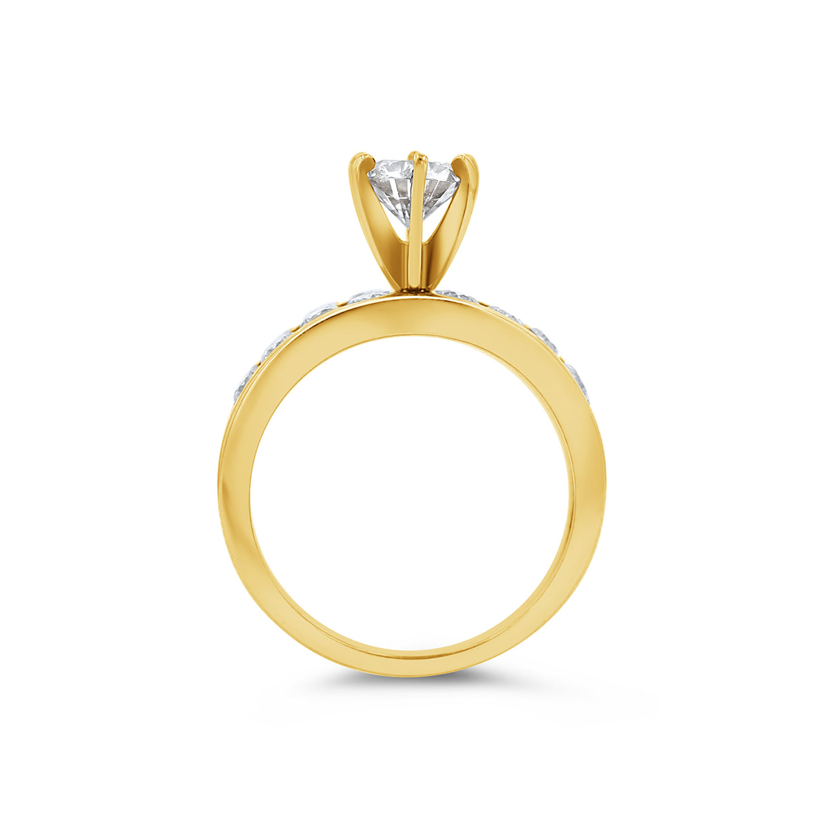 14K Gold Channel Set Round High Pronged Engagement Ring