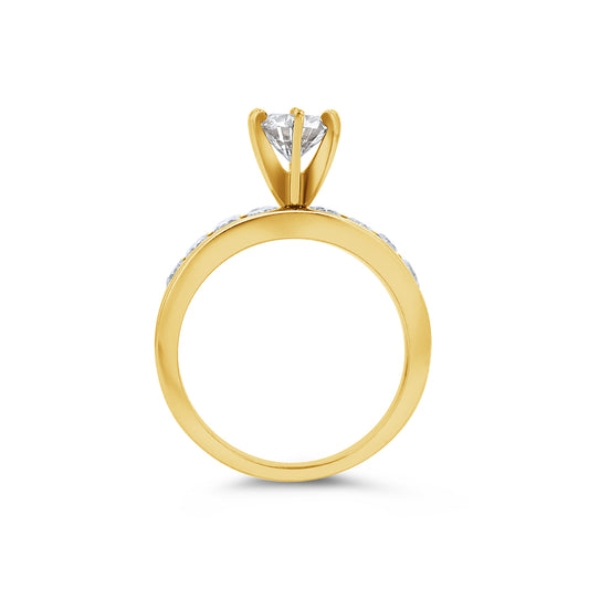 14K Gold Channel Set Round High Pronged Engagement Ring