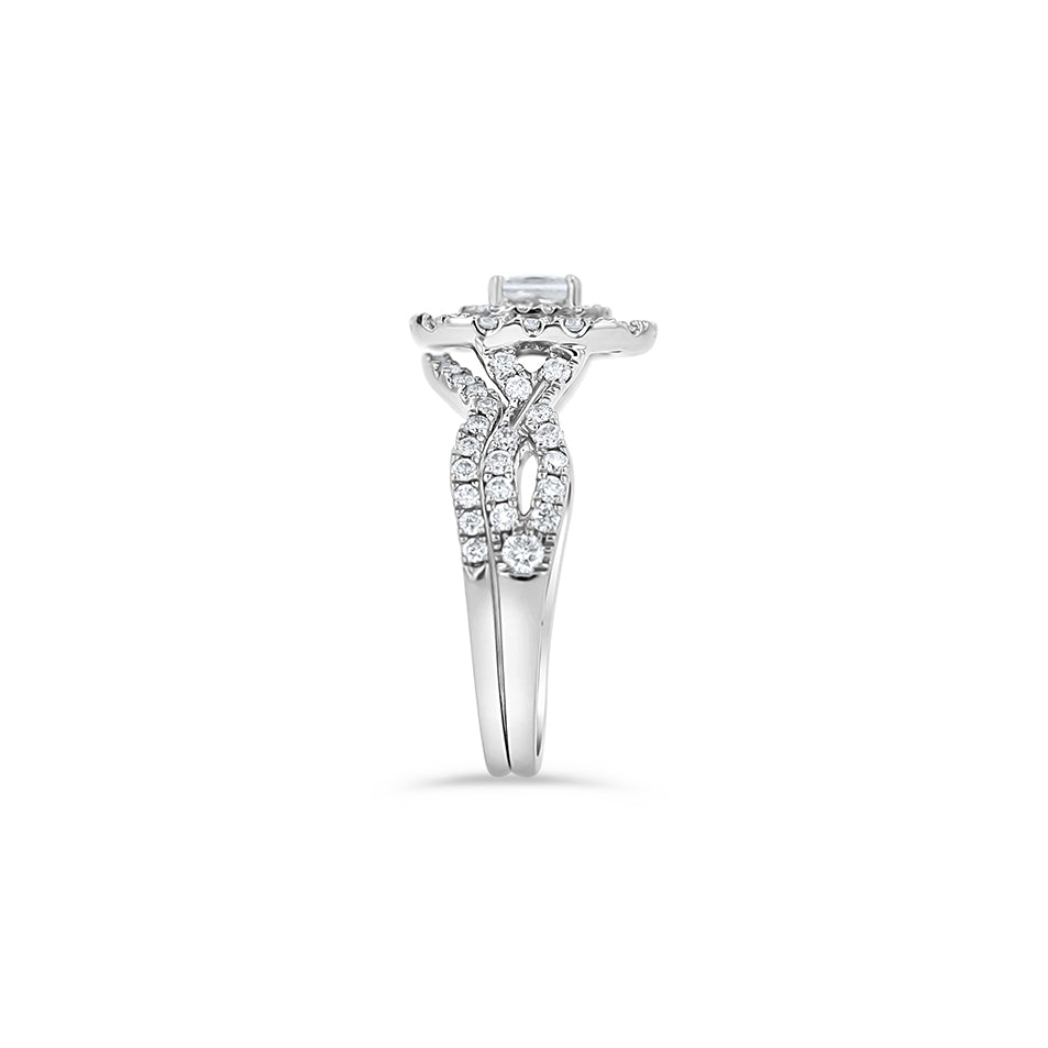 14K White Gold Princess Hidden Halo Split Shank Engagement Ring