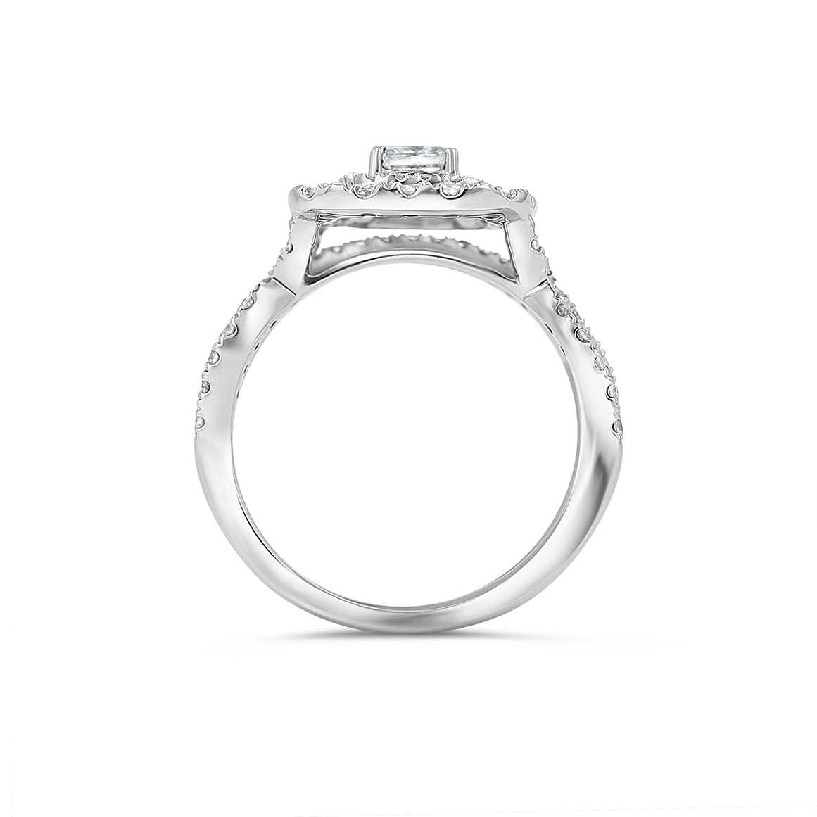 14K White Gold Princess Hidden Halo Split Shank Engagement Ring