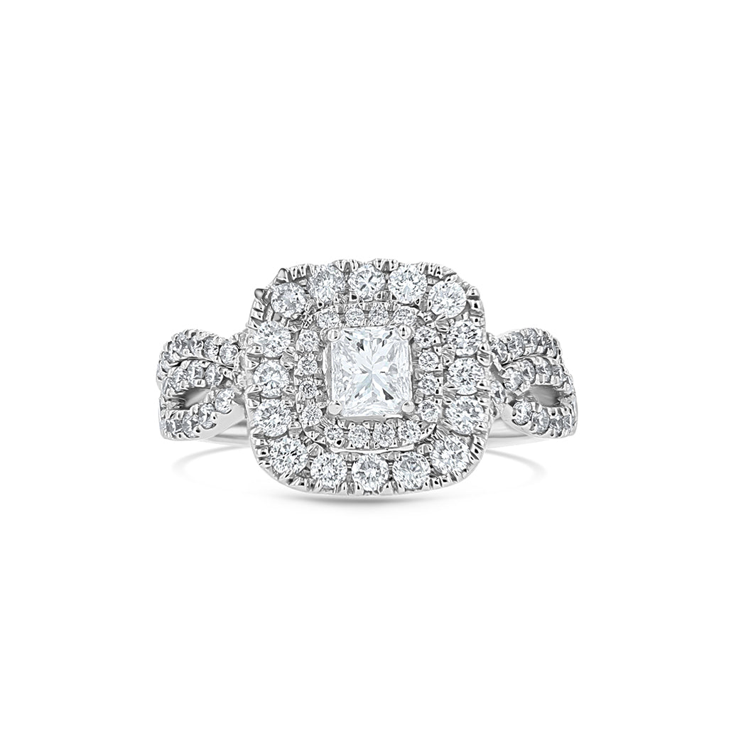14K White Gold Princess Hidden Halo Split Shank Engagement Ring