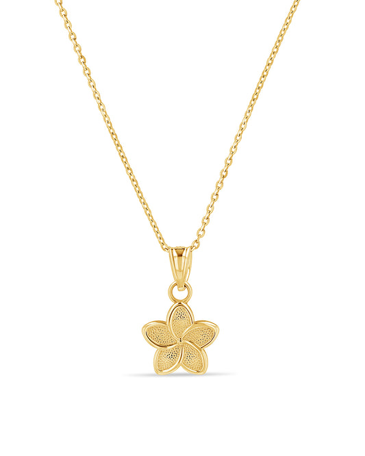 14K Gold Hawaiian Plumeria Flower Pendant