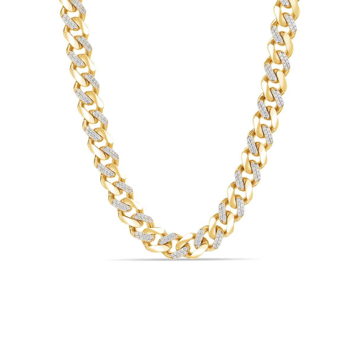 10K Gold Alternating Pave Monaco Miami Cuban Chain