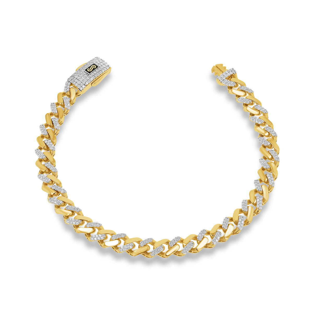 10K Gold Alternating Pave Monaco Miami Cuban Bracelet