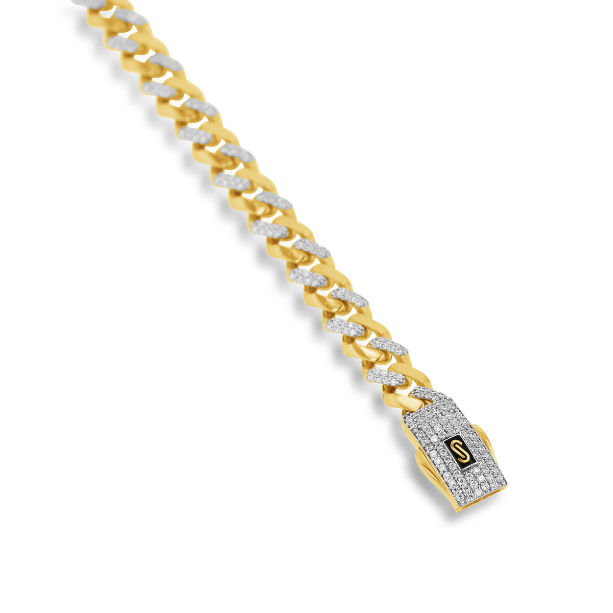10K Gold Alternating Pave Monaco Miami Cuban Bracelet