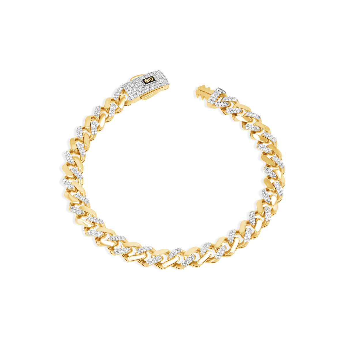 10K Gold Alternating Pave Monaco Miami Cuban Bracelet