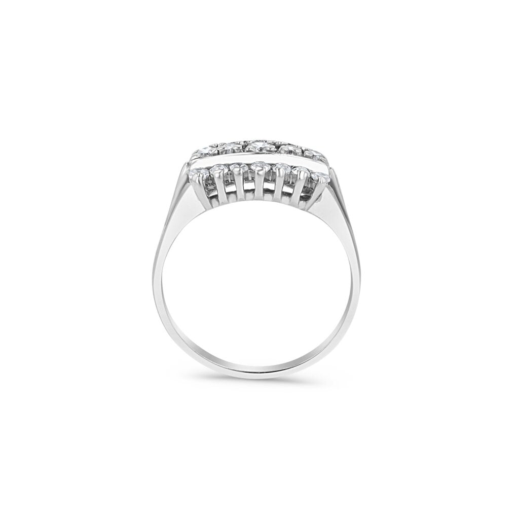 14K White Gold Antique Style 3 Lane Cocktail Ring