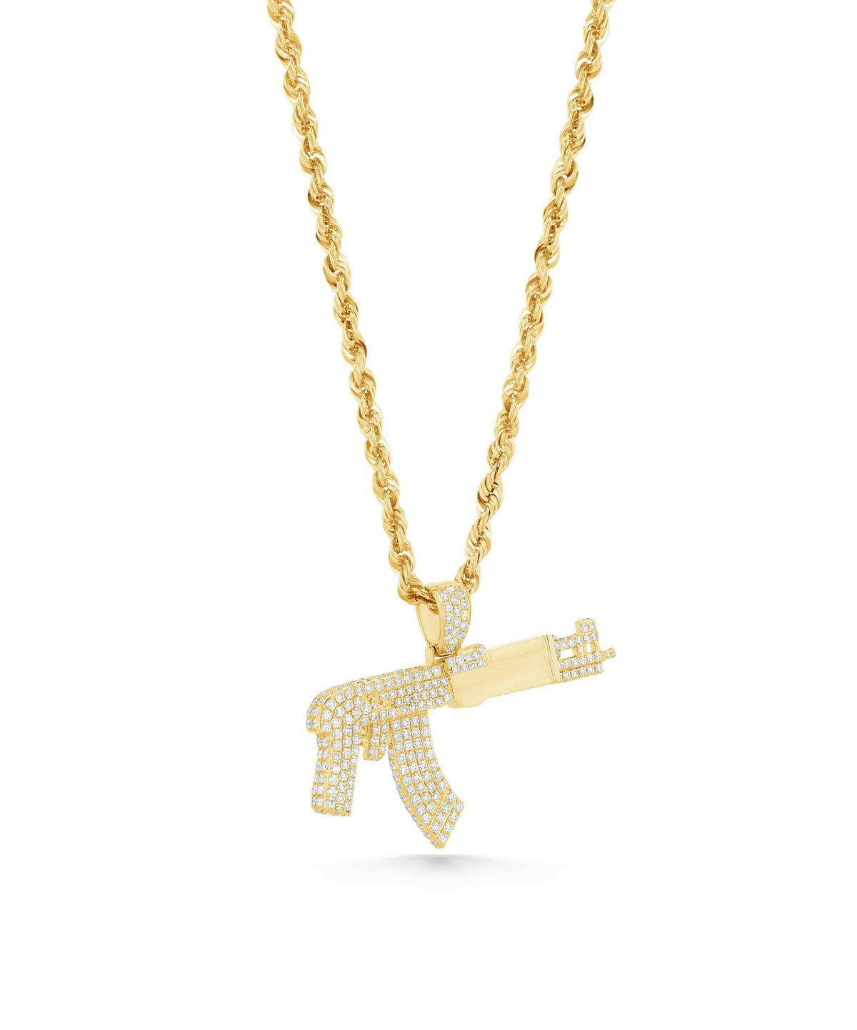 14K Gold XL Diamond Pave AK-47 Gun Pendant - 1.85 CTW