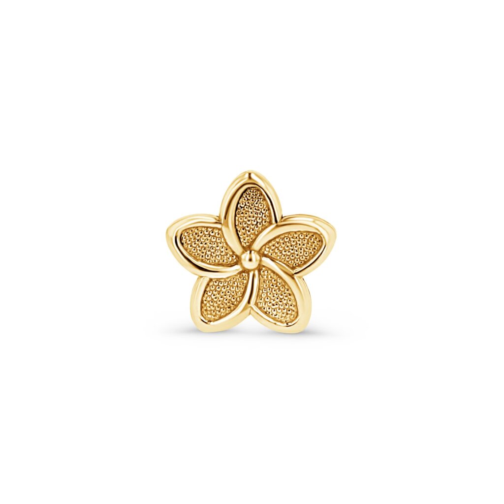 14K Gold Hawaiian Plumeria Flower Stud Earrings