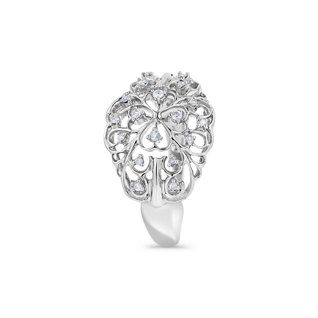 14K White Gold Antique Filigree Cocktail Ring