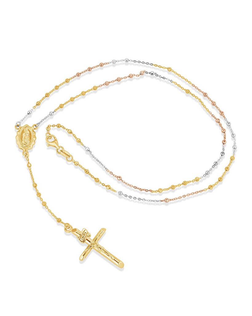 14K Tri-Color Gold Thin Rosary