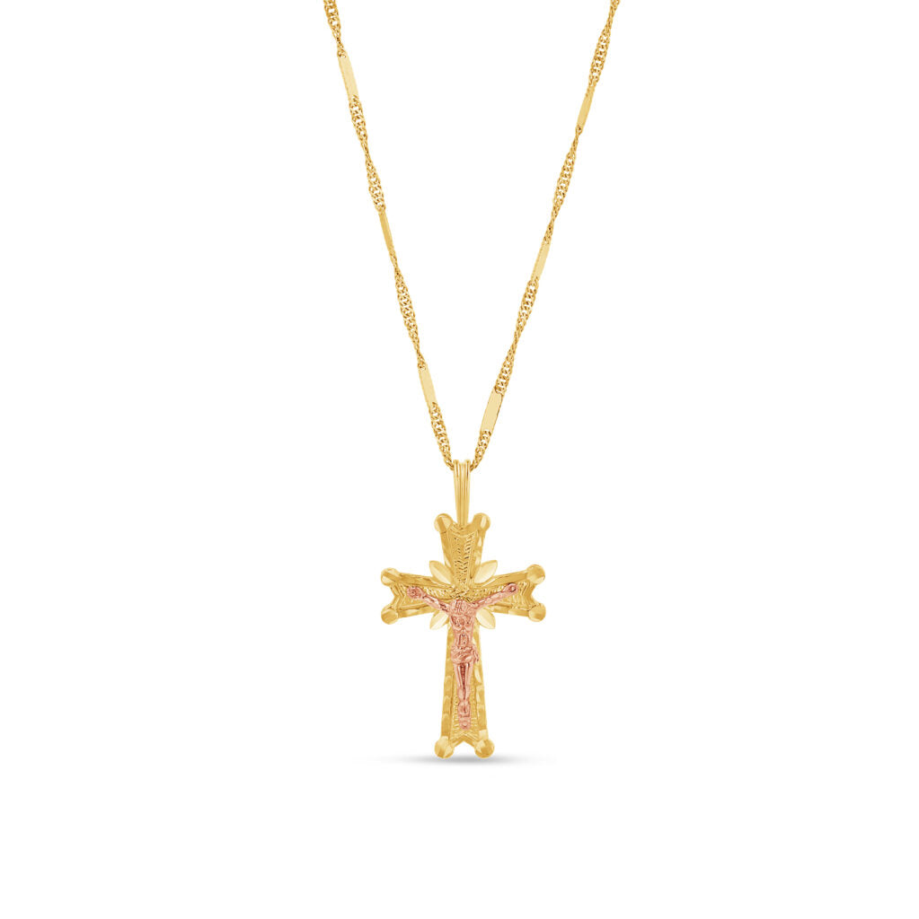 14K Two-Tone Gold Antique Style Cross Crucifix Pendant