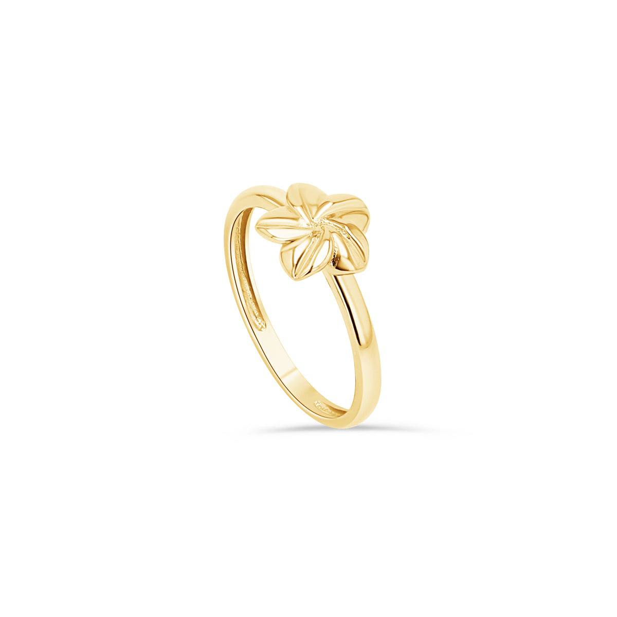 14K Gold Polished Plumeria Flower Ring