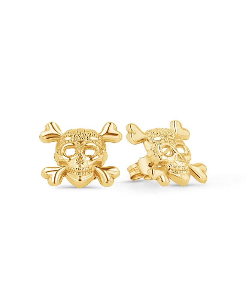 10K Gold Skull & Bones Stud Earrings