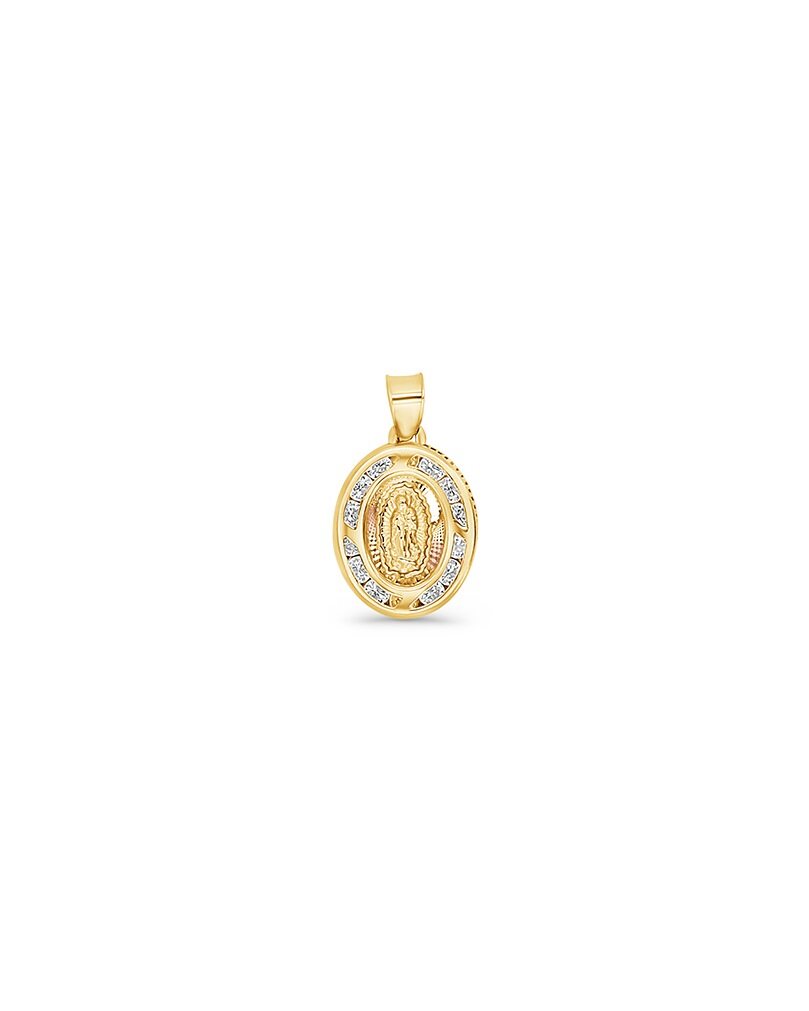 14K Gold Oval Channel Our Lady of Guadalupe Pendant