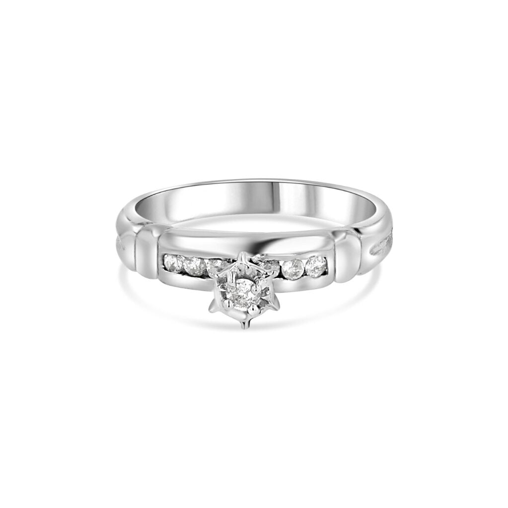 14K White Gold Antique Style Channel Engagement Ring
