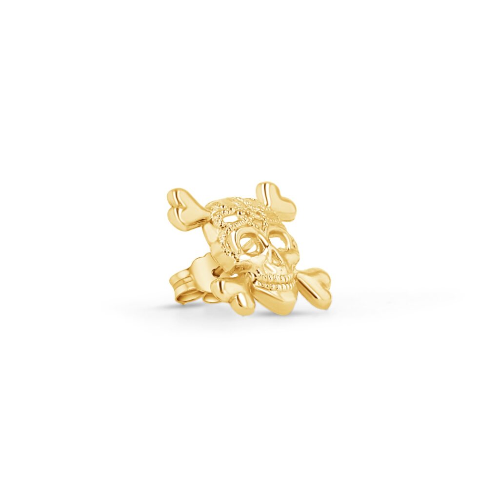 10K Gold Skull & Bones Stud Earrings