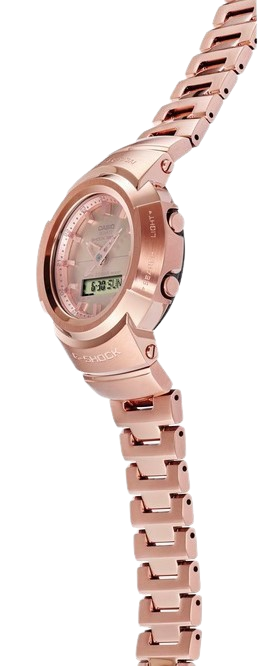 Elegant G-Shock watch in exquisite rose gold finish, blending luxury and durability for a sophisticated style statement.