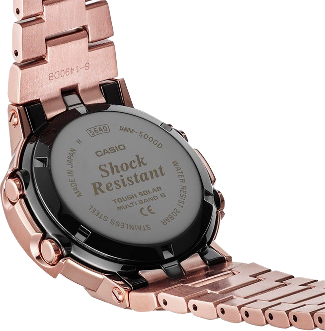 Elegant G-Shock watch in exquisite rose gold finish, blending luxury and durability for a sophisticated style statement.