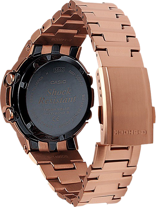 Elegant G-Shock watch in exquisite rose gold finish, blending luxury and durability for a sophisticated style statement.
