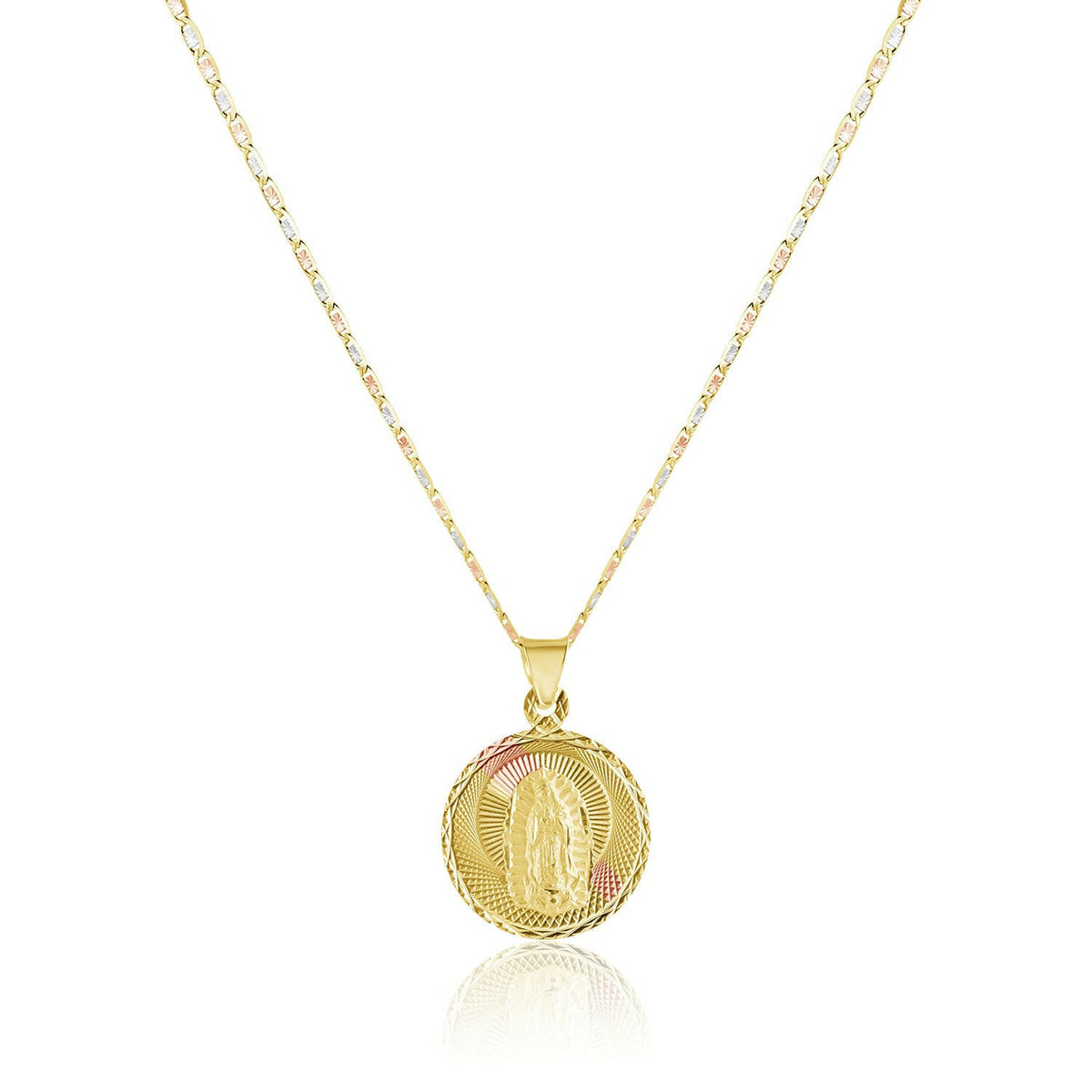 14K Tri-Color Gold Small Our Lady of Guadalupe Medallion - Round