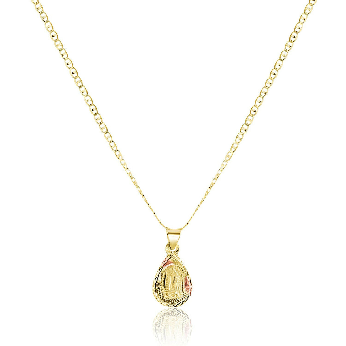 14K Tri-Color Gold Small Our Lady of Guadalupe Medallion - Tear Drop