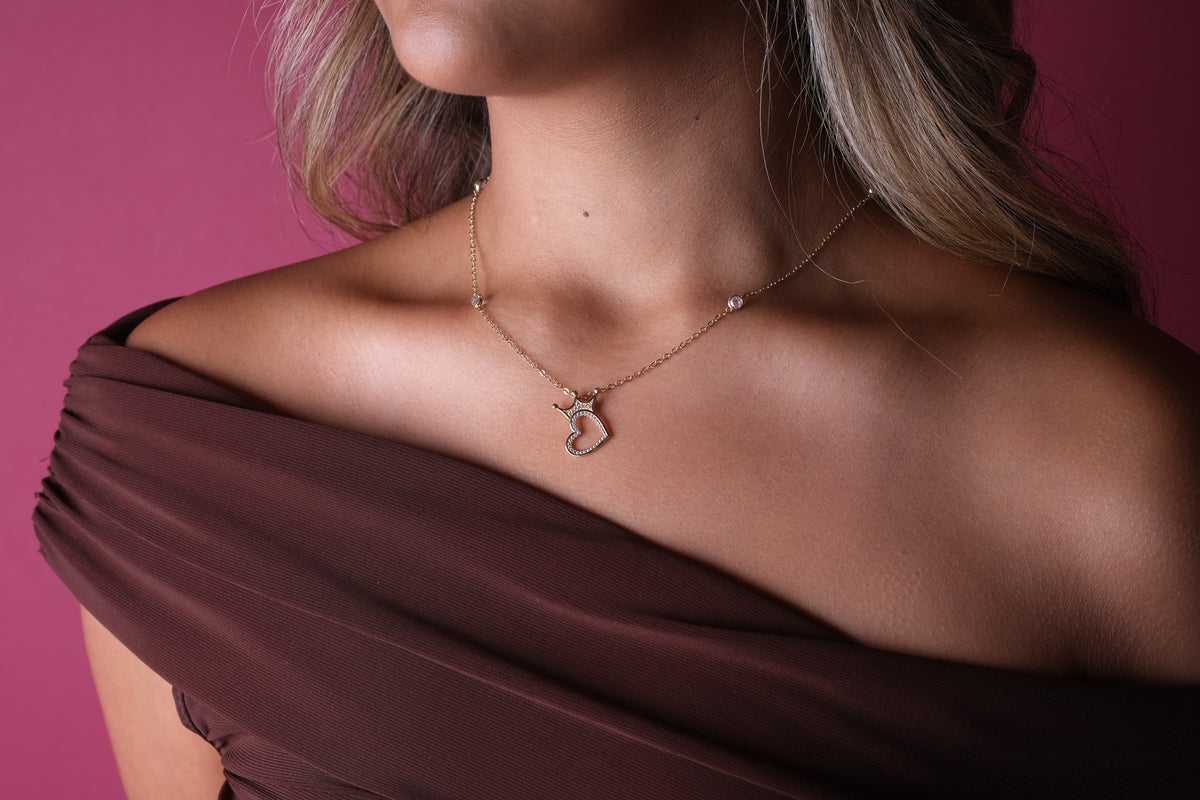 14K Gold Crowned Heart Choker Necklace