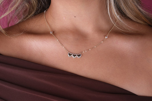 14K Gold Triple Heart Halo Choker Necklace