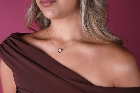 14K Gold Pavé Heart Station Choker Necklace