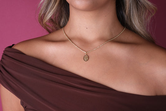 14K Gold Oval Miraculous Virgin Mary Medal Pendant