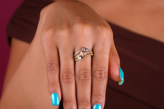 14K Tri-Color Lucky Elephants Ring