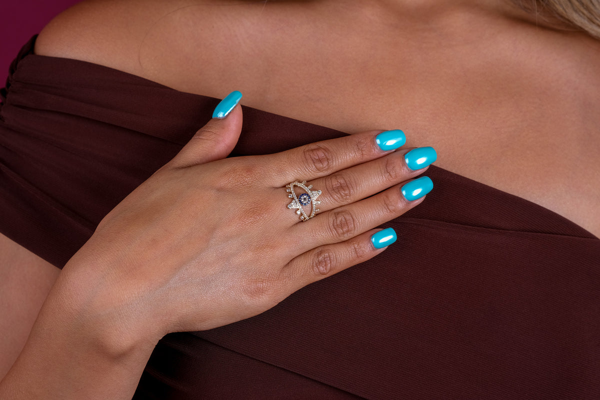 14K Gold Evil Eye Mal De Ojo Ring