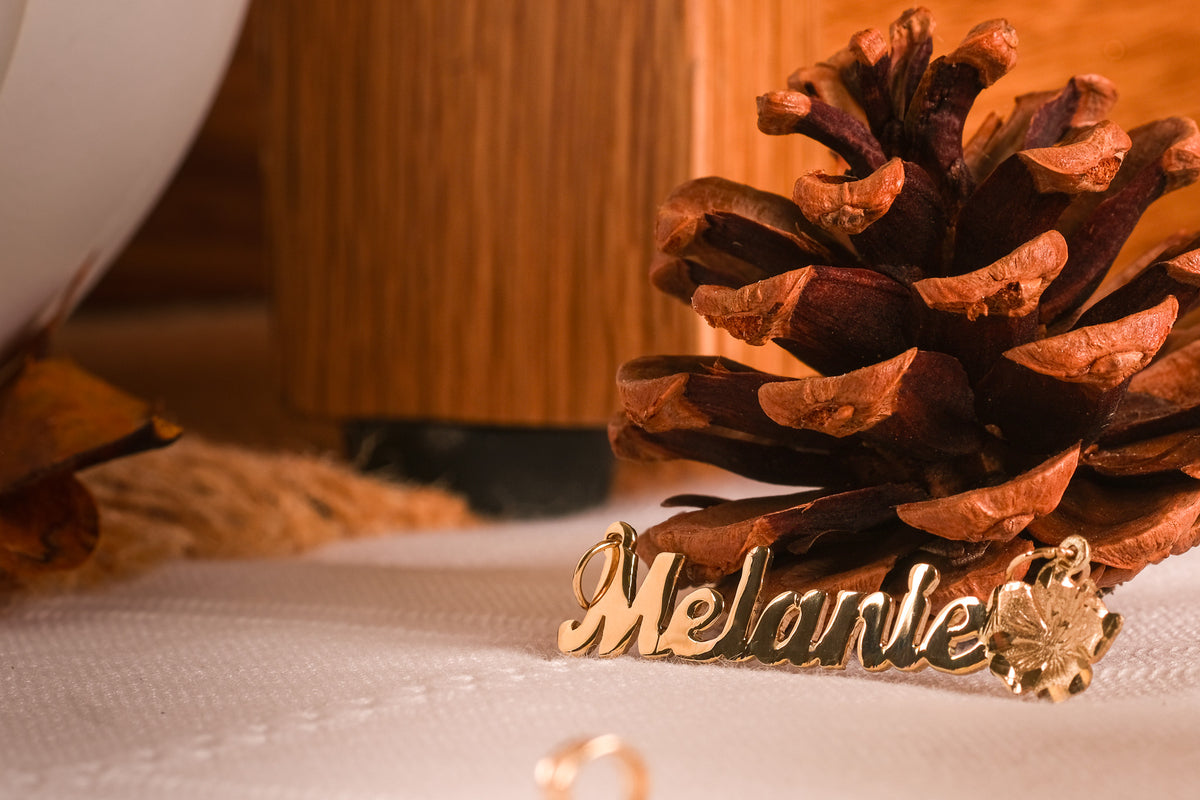 Gold Hibiscus Flower Name Pendant