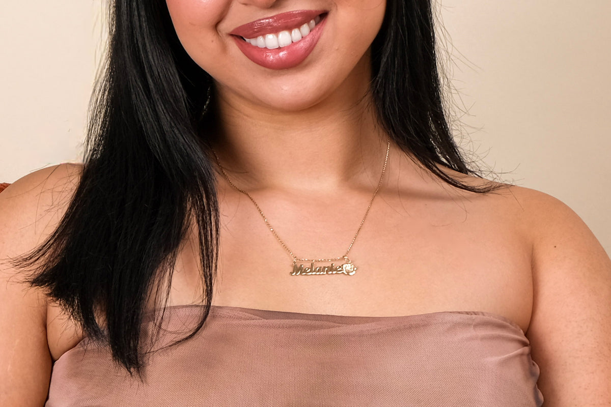 Gold Hibiscus Flower Name Pendant