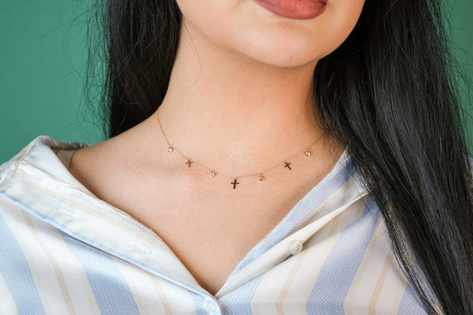 Cross & Moon Stone Choker