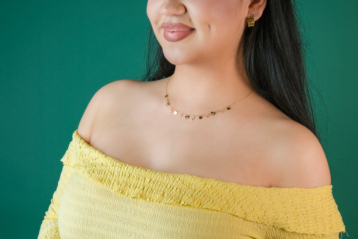 14K Gold Heart & Baguette Choker Necklace