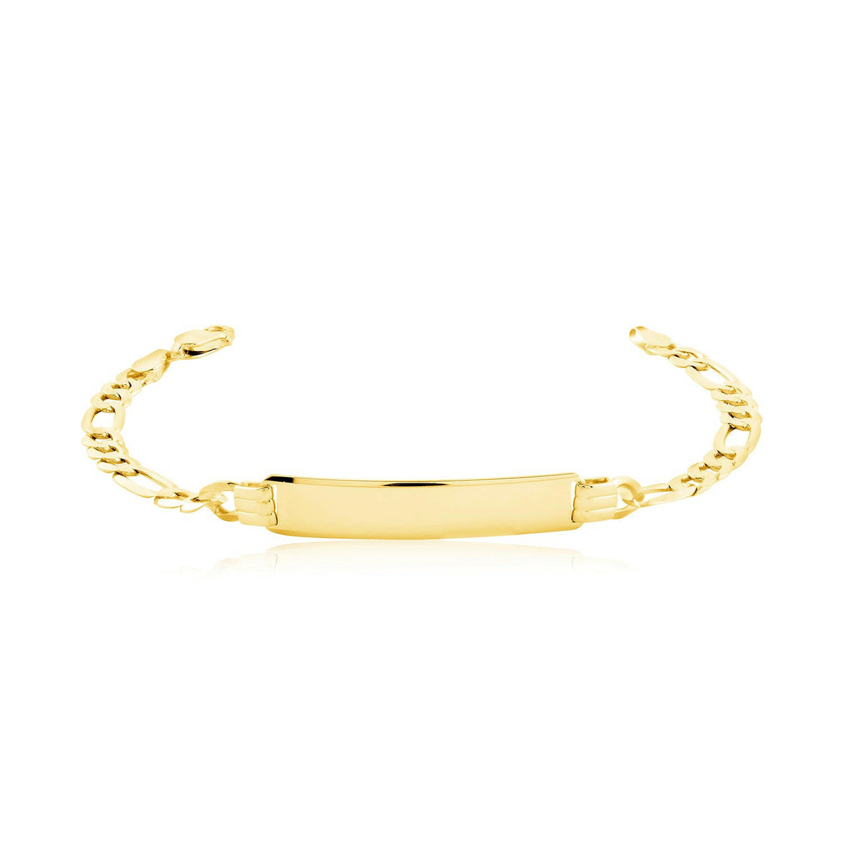 14K Gold Figaro Link ID Bracelet - Kid’s Plaque - 4mm