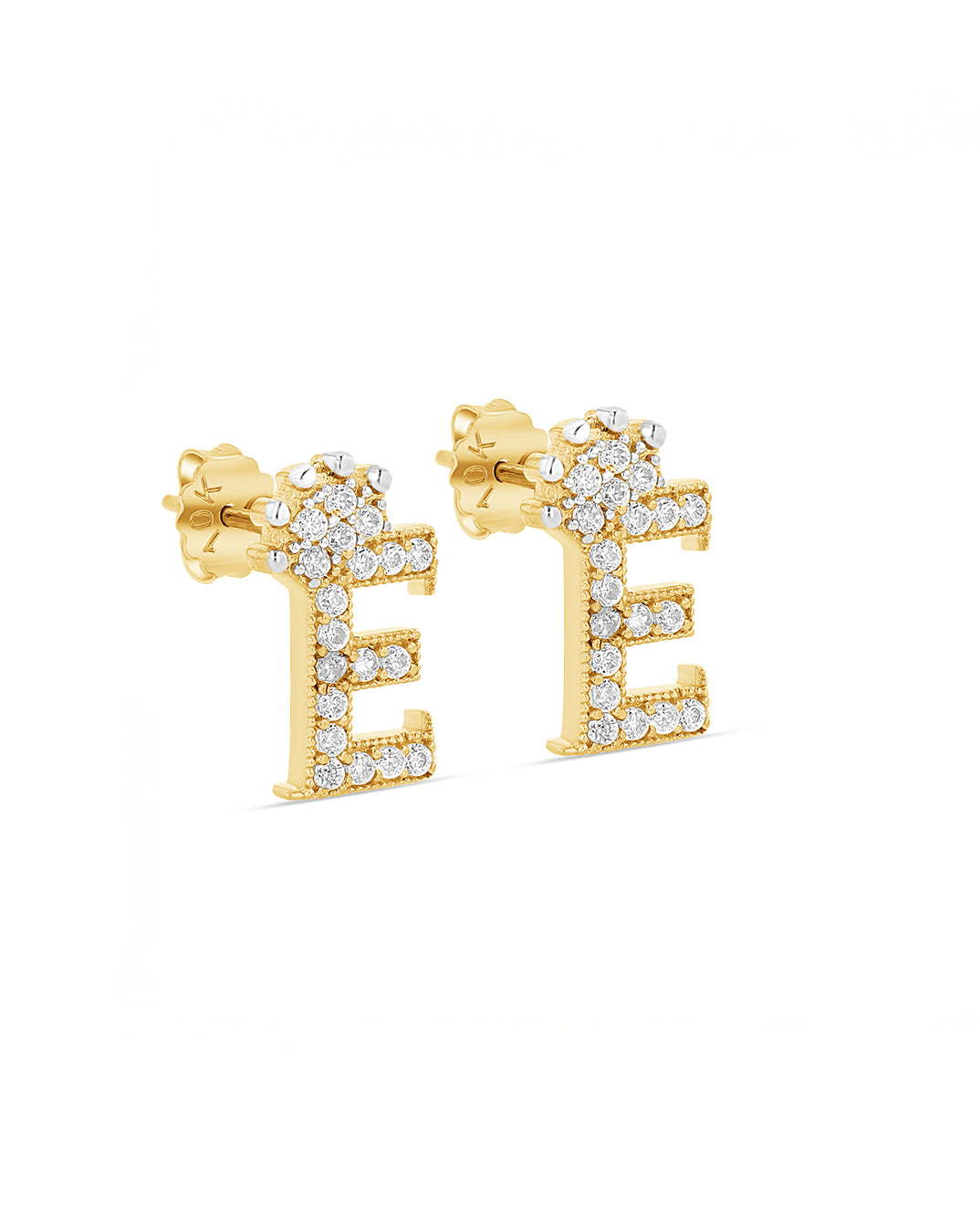 10K Gold Pavé Crown Initial Stud Earrings